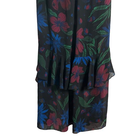 Badgley Mischka Black Floral Ruffled High Low Cocktail Dress Size 10 - Picture 12 of 13